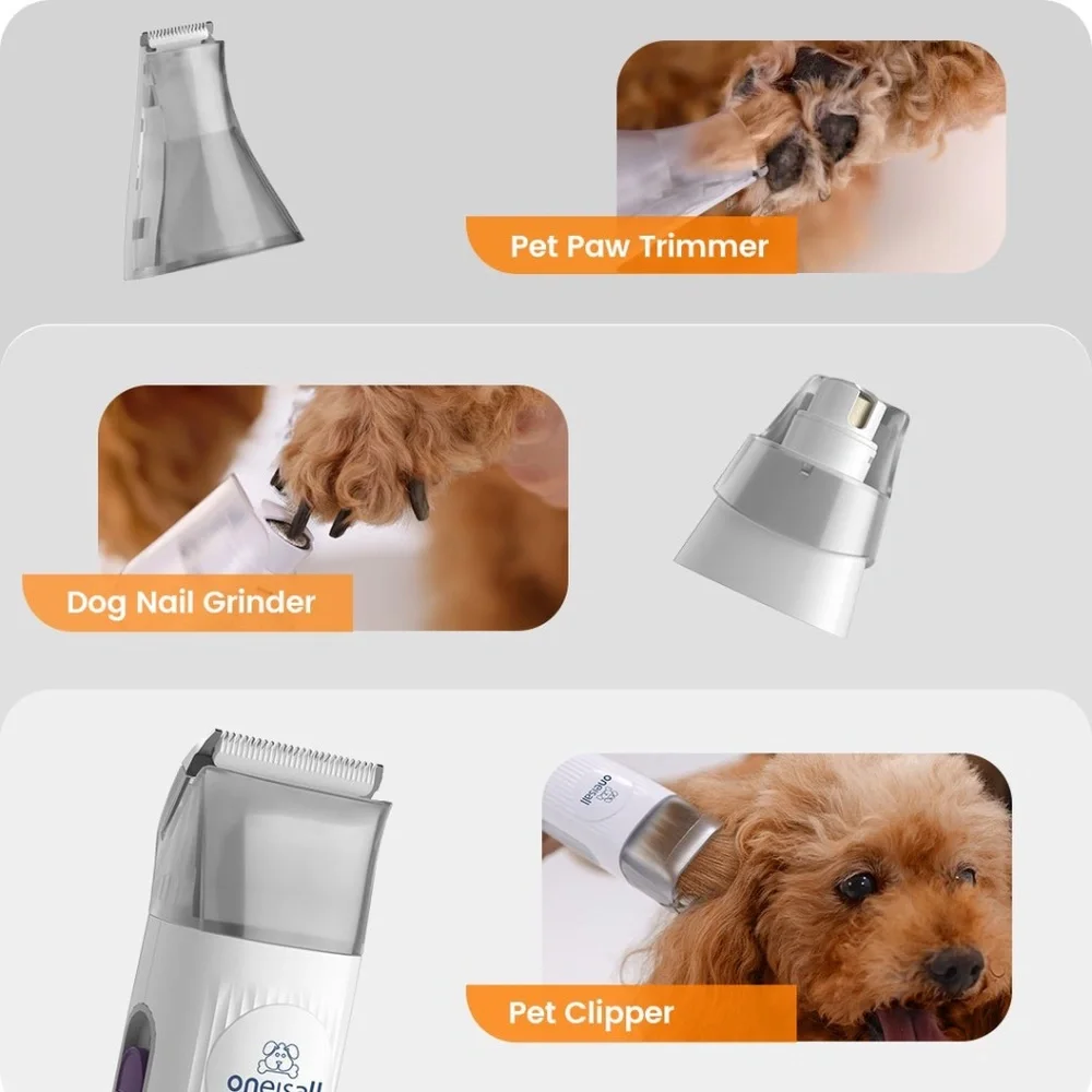 Oneisall 7-in-1 Pet Grooming Vacuum Kit for Dogs & Cats – Quiet Suction Clippers